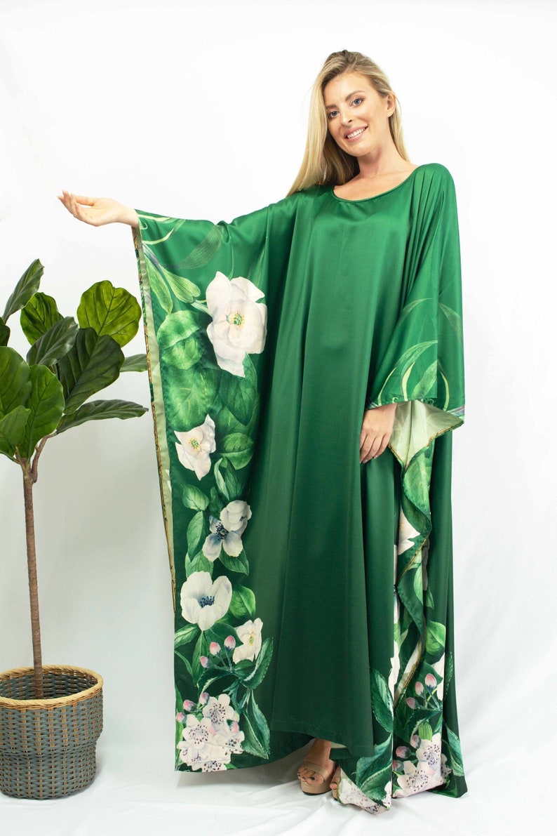 Silk Kaftan Dress Silk Kimono Robe for Women Green Silk Etsy