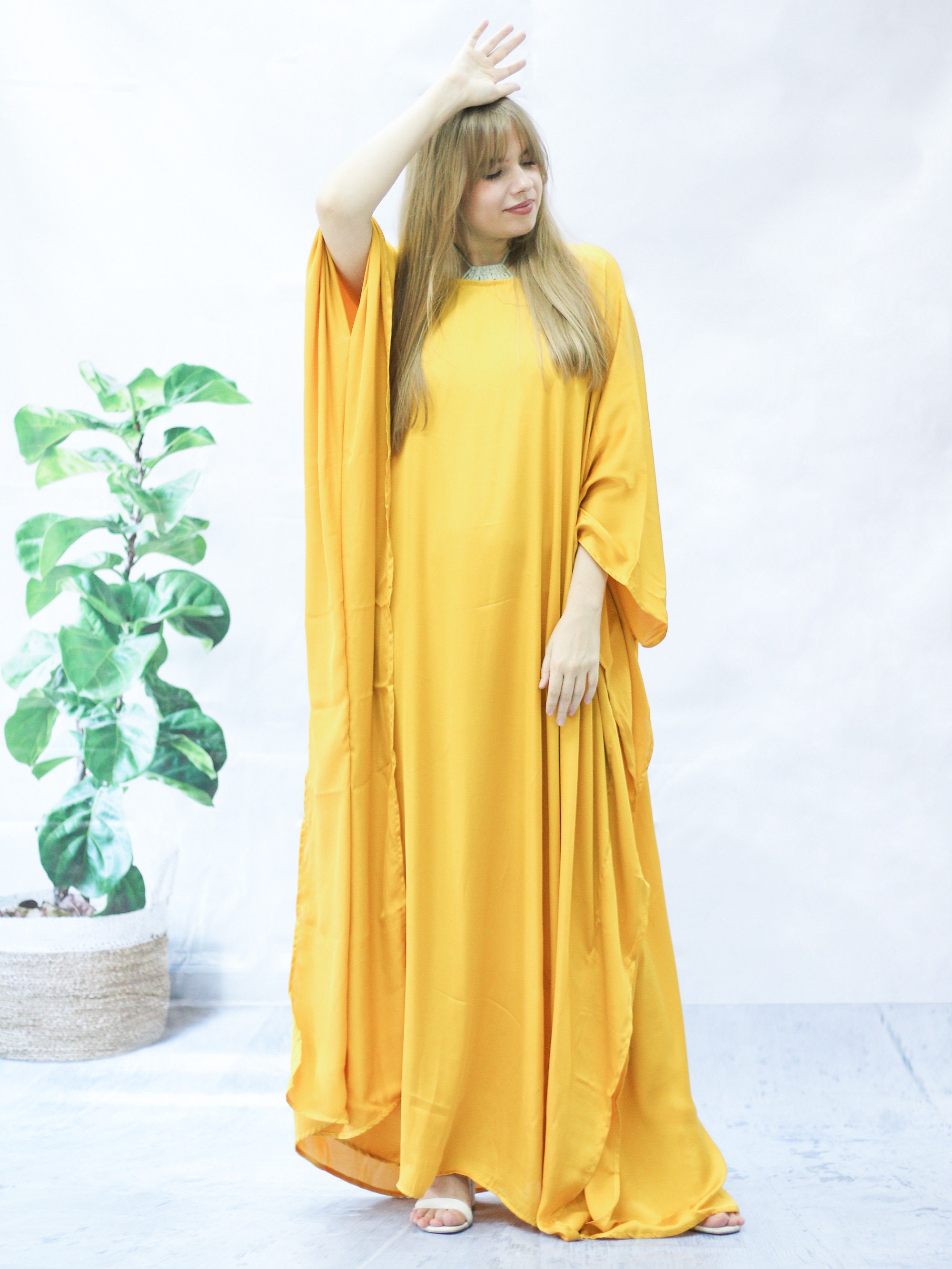 Gold Silk Kaftan Plus Size Gold Kaftan Gold Caftan Silk Yellow Etsy