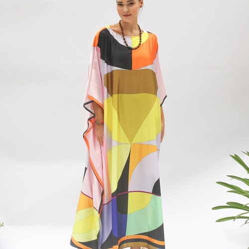 Maxi Silk Kaftan Dress Womens Luxury Beachwear Cover-up Casual - Etsy