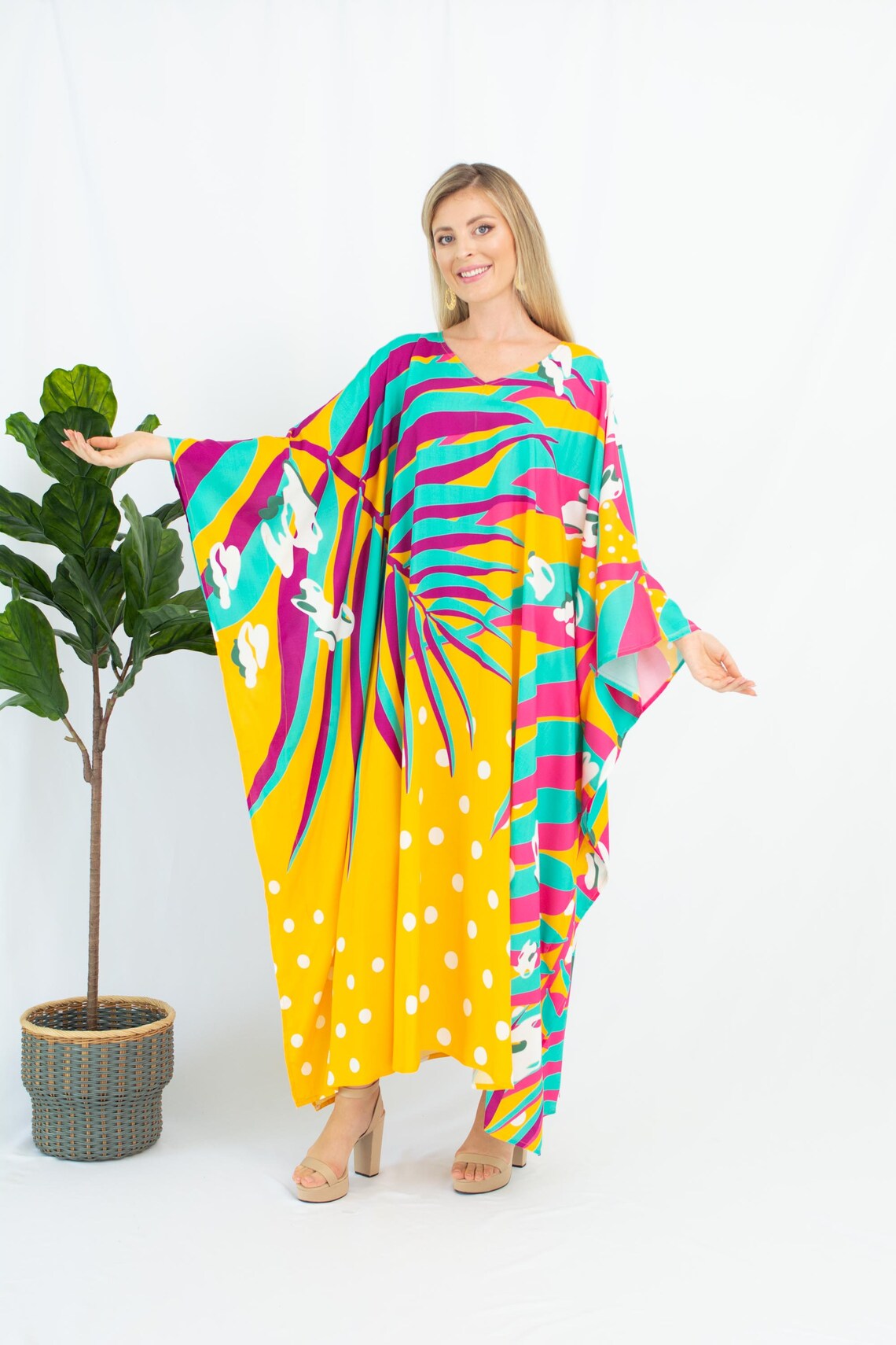 Impression polynésienne Coton Kaftan Coton Caftans Beach Wear Etsy France