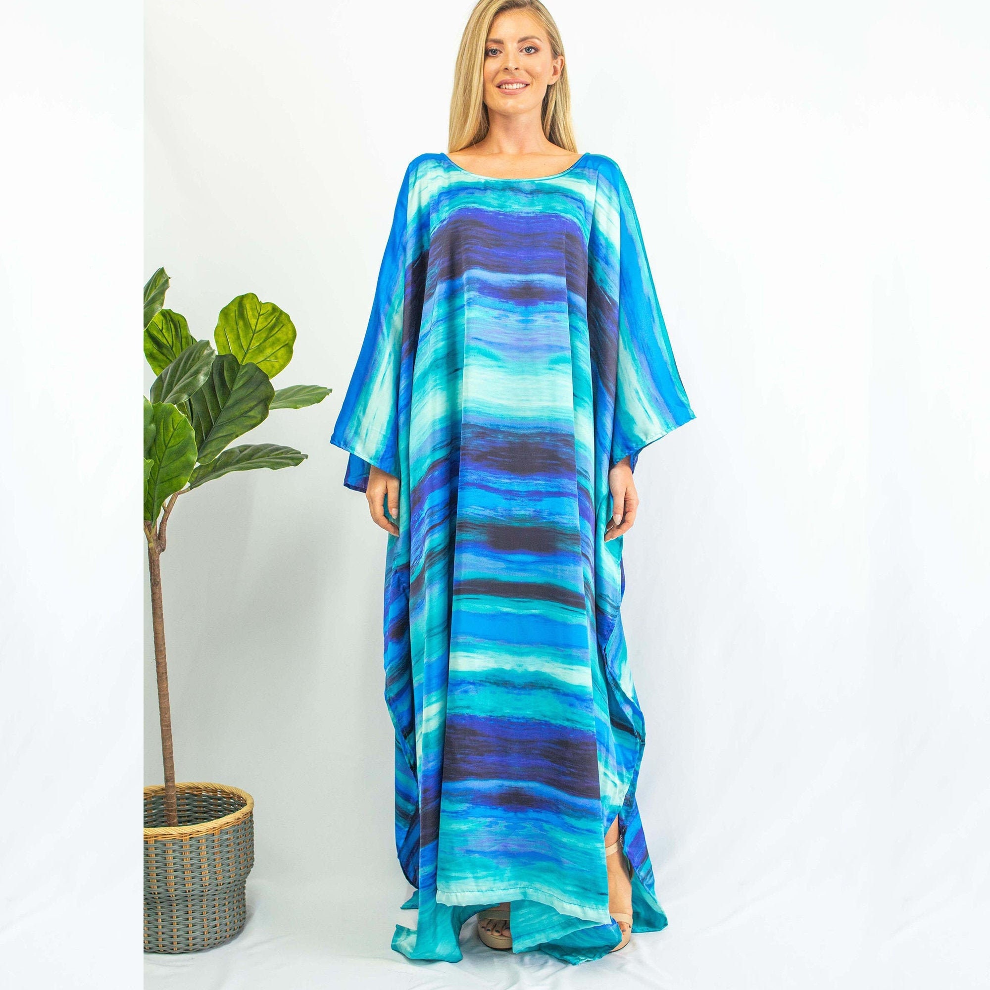 Summer Blue Silk Kaftan for Women Plus Size Silk Caftan Robe - Etsy UK