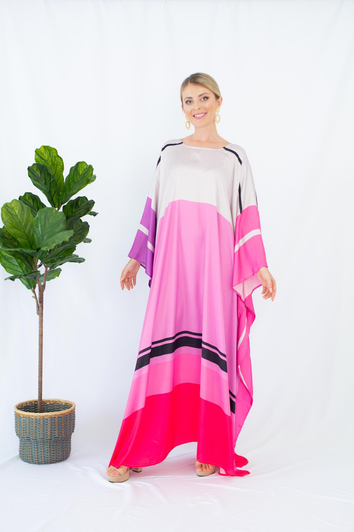 Pink Caftan Cover Up Silk Kaftan Maxi Dress Silk Caftan Plus Etsy