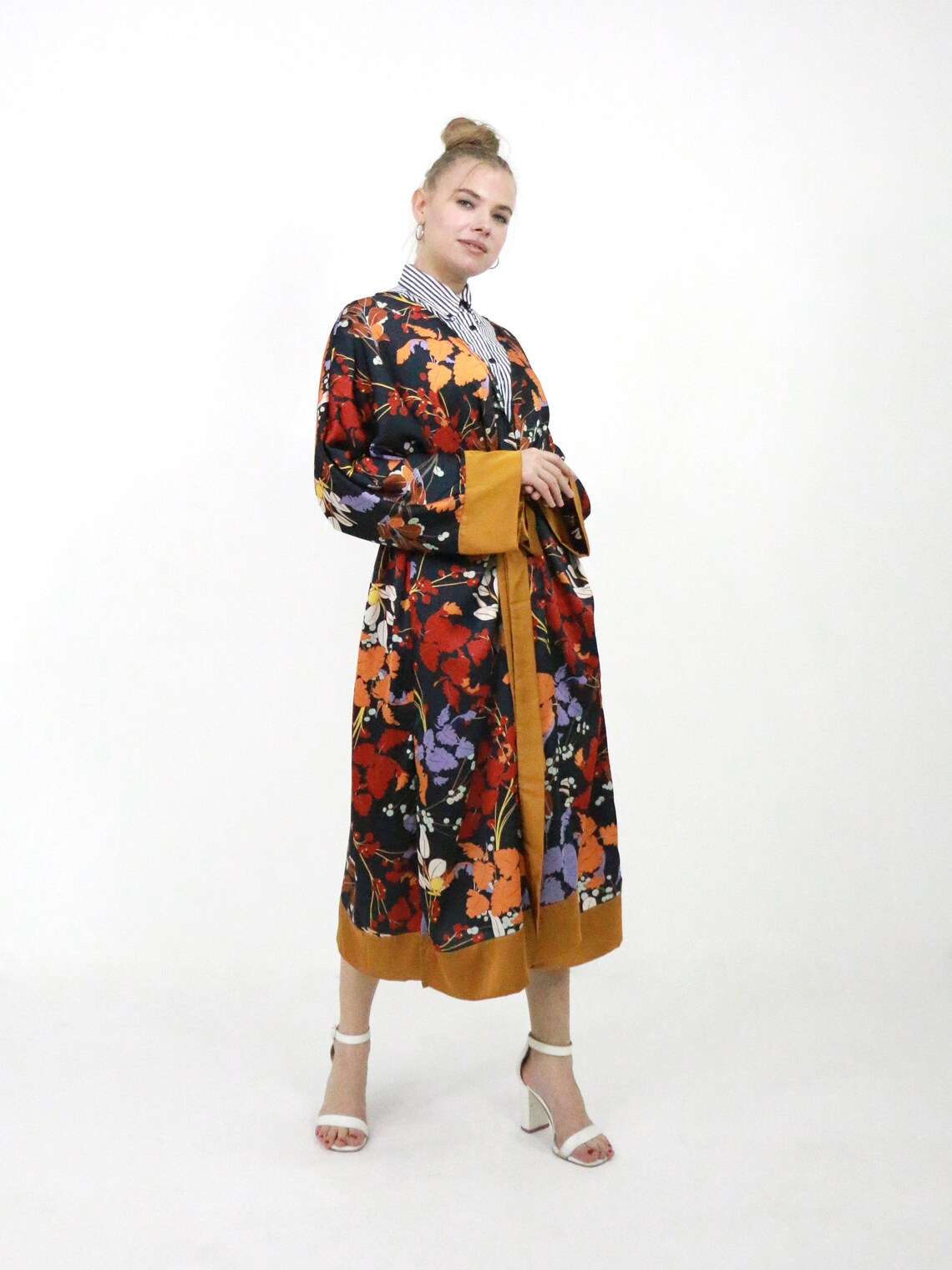 Ropa de seda Kimono Robe Long Japón Kimono Silk Floral Etsy