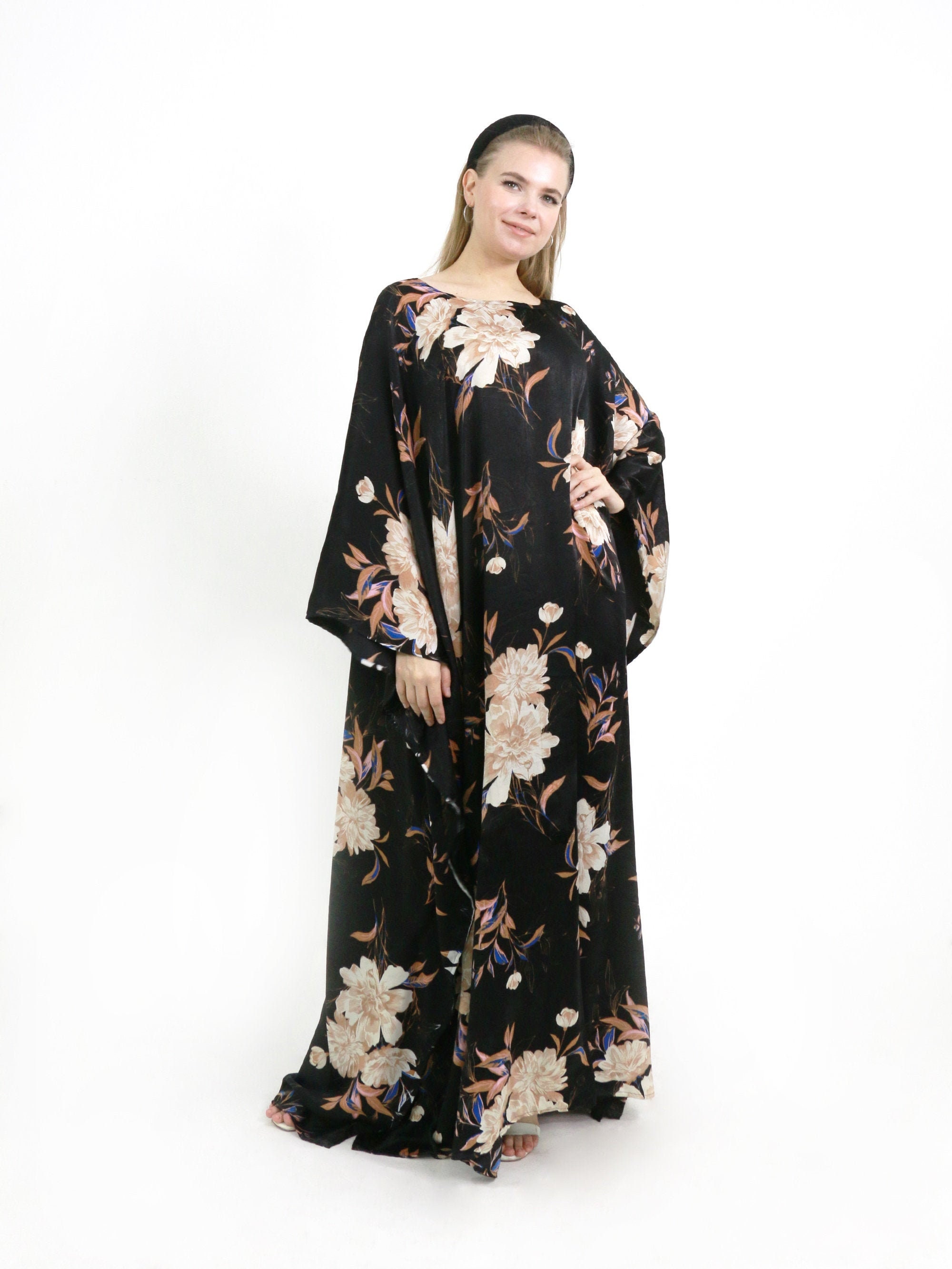 Silk Kaftans Nightwear Long Black Silk Kaftan Dress Silk Etsy