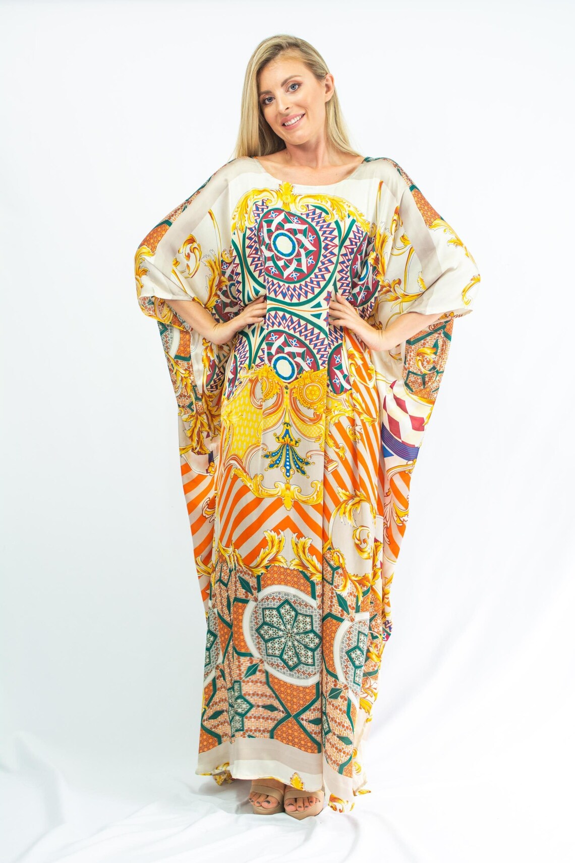 Silk Kaftan Maxi Dress Silk Caftan Plus Size Orange Kaftan Etsy