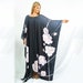 Rose Silk Kaftan Black Silk Caftan Dresses, Black Silk Kaftan Floral Kaftan for Women, Black Silk Kaftan Dress, White Rose Kaftan Maxi Dress
