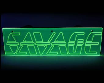 Leuchtet im Dunkeln unter UV Schwarzlicht Savage graviert Cosplay Party Rave Kostüm futuristische Neon grün Sonnenbrille