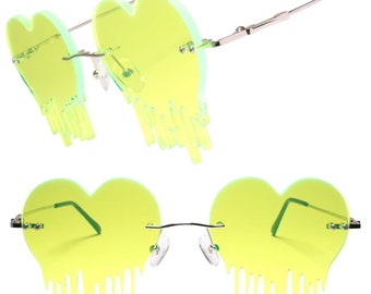 Tropfende, geschmolzene grüne Herz-Neonbrille