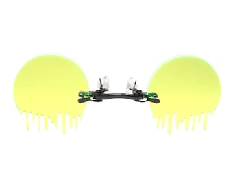 Avantgarde-Stil tropfende geschmolzene runde neongrüne Pince-Nez-Sonnenbrille