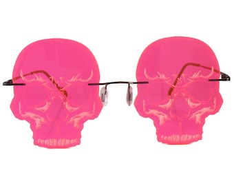 Schädel Gothic Steampunk Party Festival Kostüm Cosplay Neon rosa Gläser