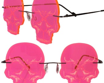 Schädel Gothic Steampunk Party Festival Kostüm Cosplay Neon Pink Gläser