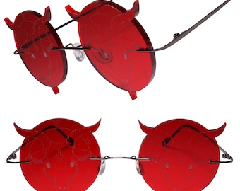 Mystische Baphomet Kopf Satanic Demon Goat geätzte runde rote Sonnenbrille