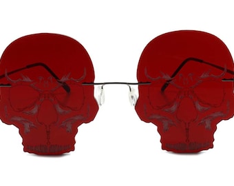 Schädel Gothic Steampunk Party Festival Kostüm Cosplay Rote Gläser