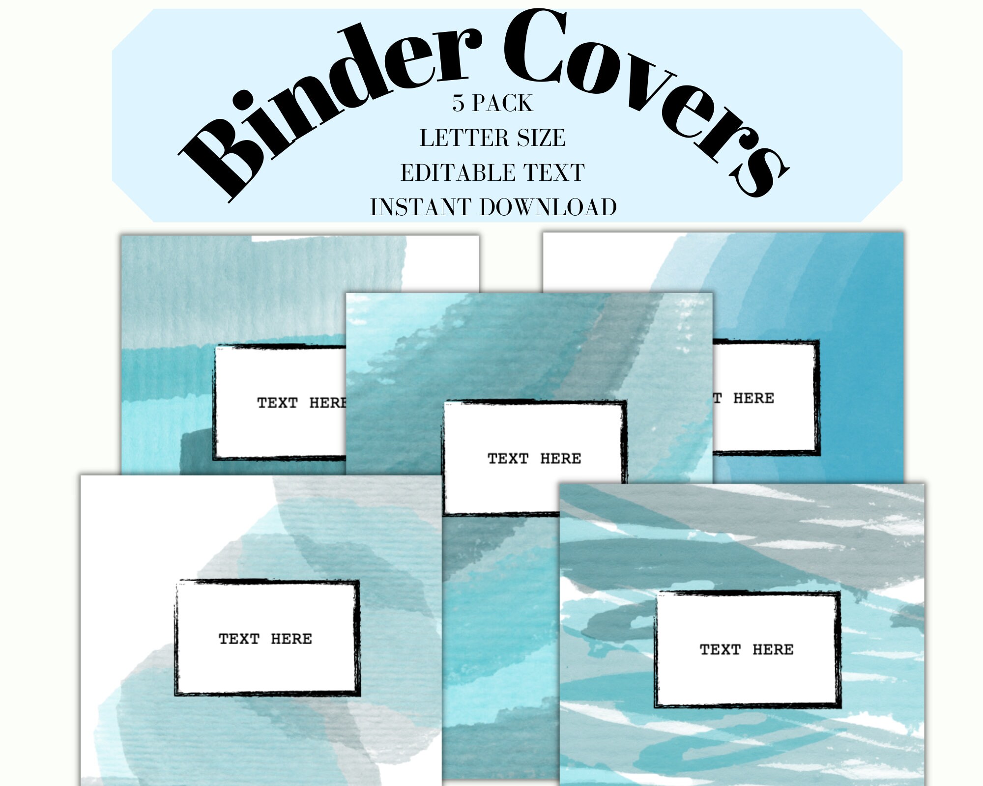 Binder Cover Printable Binder Inserts Blue Watercolor | Etsy