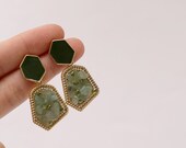 Green Gravel Together Dangle Earrings,18k Gold earrings, Natural Birth stone, Zircon Inlay, Handmade earrings, unique stone dangle earrings