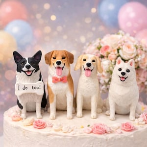 Personalized dog cake toppers, custom pet wedding 3D clay sculptures, dog birthday gifts