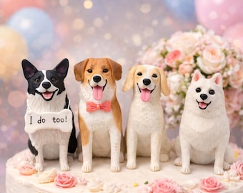 Personalized dog cake toppers, custom pet wedding 3D clay sculptures, dog birthday gifts