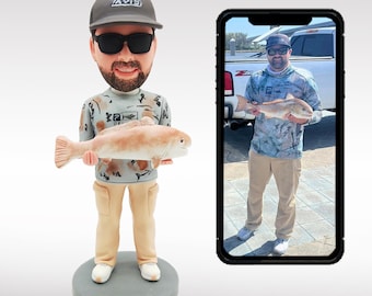 Personalized Fisherman Bobblehead Doll, Custom Fishing Gift