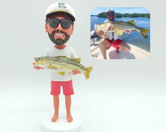 Custom Fishing Bobblehead Doll, Personalized Fisherman 3D Clay Figurine, Memorable Fishing Gift for Men