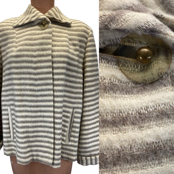 1950s Wool Striped Cropped Swing Jacket with Butto