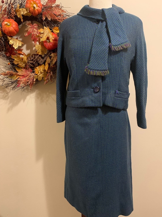 1960s Tweed Scarf Blazer & Skirt Set