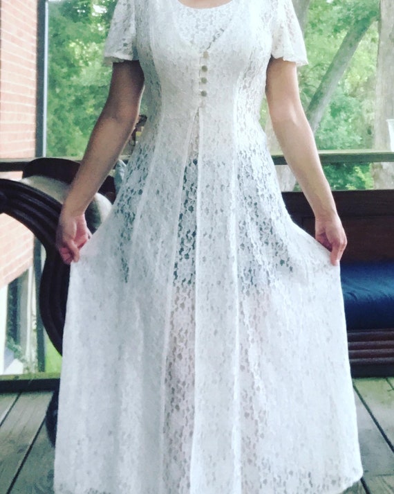 Fredericks of Hollywood Sheer Lace Dress with Ties