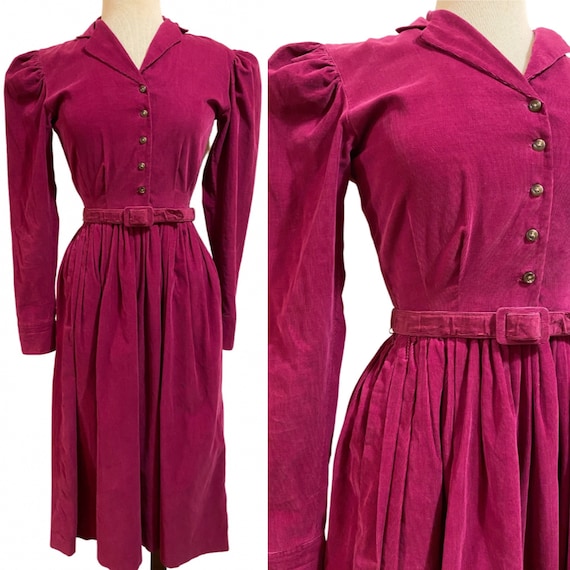 1980s does 40s Magenta Corduroy Dress with Matchin