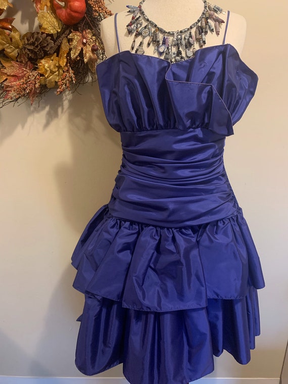 1980s Purple Ruffle Party Dress