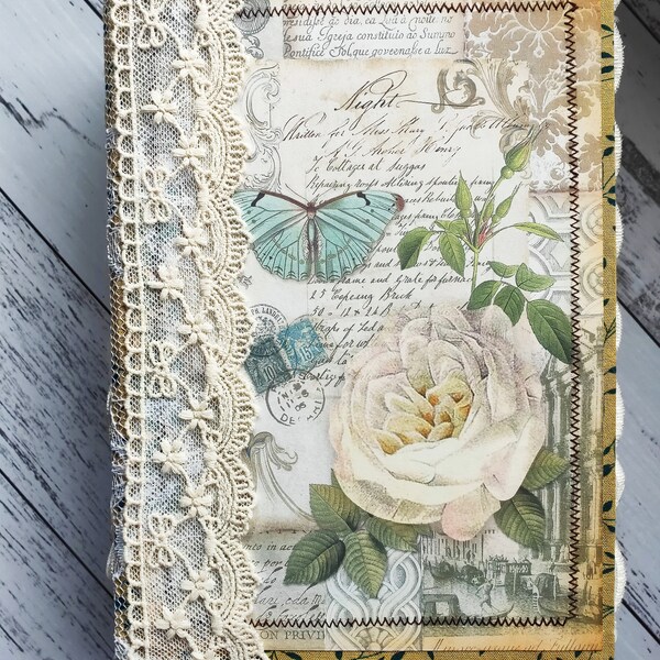 Handmade vintage junk journal "Butterflies"/Fabric hardcover/