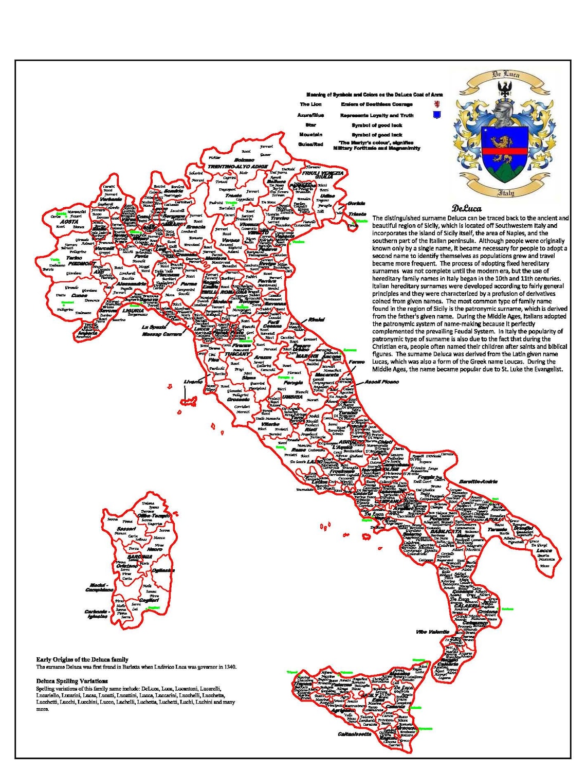 Unique Individual Genealogy Map of Italy Etsy