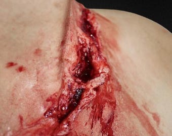 Neck Wound Silicone Prosthetic - Special Effects Makeup Fake Cuts Halloween Costume