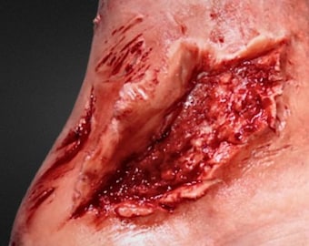 Deep Laceration Wound Silicone Prosthetic - Fake SFX Makeup Injury Halloween Costume