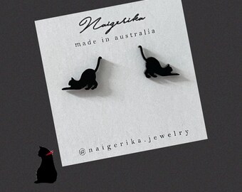 Cat stud earrings, minimalist earrings, black cat stud earrings, cute cat earrings