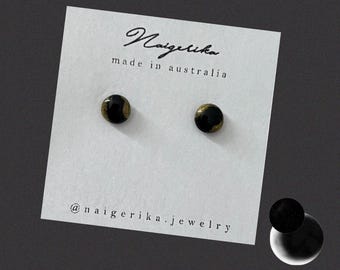 Black studs, 0.8cm gold and black earrings, Unisex, gold studs, Round studs, Black stud earrings, Mens earrings, Mens studs