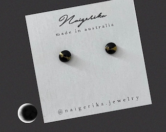 Black studs, gold and black earrings, Earrings for men, Unisex, gold studs, Round studs, Black stud earrings, Mens earrings, Mens studs