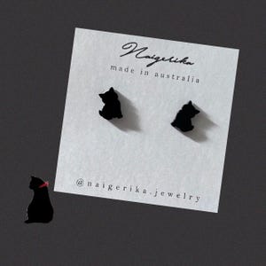 Cat stud earrings, Black stud, minimalist earrings, black cat stud earrings, cute cat earrings, Black stud earrings