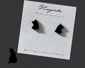 Cat stud earrings, Black stud, minimalist earrings, black cat stud earrings, cute cat earrings, Black stud earrings