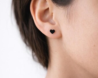 Tiny Black Heart Stud Earrings, Minimalist Acrylic Jewelry, Unisex