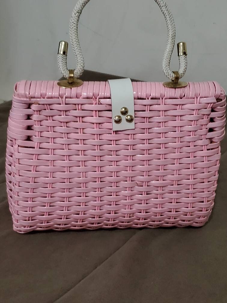 Ultra Rare Vintage wicker basket purse. Pretty Pink Color | Etsy