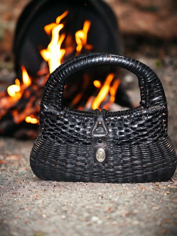 Witchy Black 1960s Wicker Purse