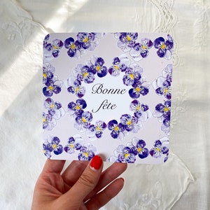 Carte postale "Bonne fête" - thème pensées - thème fleur - thème florale - carte anniversaire - carte félicitation