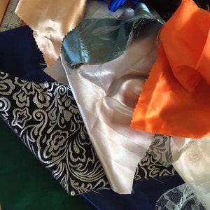 Fancy Fabric Scraps for Victorian Crazy Quilting Doll Clothes Cardmaking Fiber Arts -- Satin Velvet Brocade Taffeta Jacquard