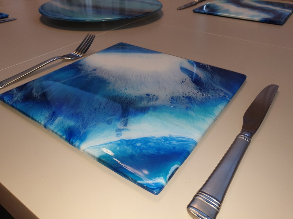 Blue White Resin Art Placemats and coasters Etsy