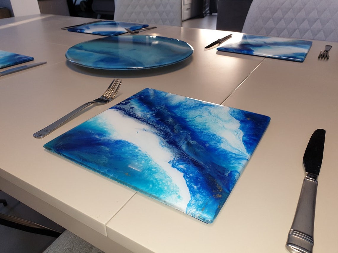 Blue White Resin Art Placemats and coasters Etsy