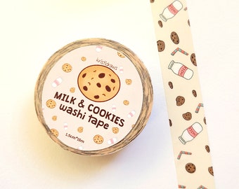 Kawaii Milk and Cookies Washi Tape | Cute Washi Tape | Bujo Tape | Decoration Tape | Washi Tape | Office Accessories