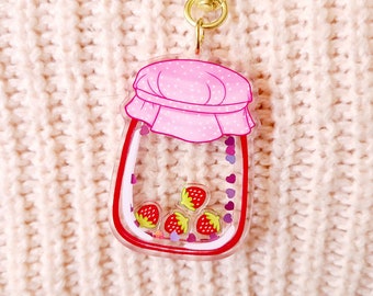Strawberry Jam Shaker Charm | Kawaii Shaker Keychain | Cottagecore Accecories | Acrylic Keychain | Kawaii Keychain