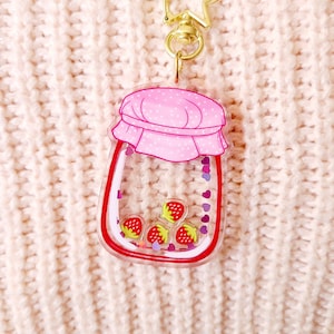 Strawberry Jam Shaker Charm | Kawaii Shaker Keychain | Cottagecore Accecories | Acrylic Keychain | Kawaii Keychain