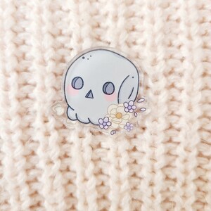 Kawaii Skull Acrylic Pin | Kawaii Skeleton Acrylic Pin | Kawaii Pins | Kawaii Accessories | Cute Pins | Lapel Pin | Halloween Pin