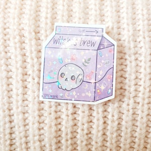 Kawaii Witches Brew Holographic Sticker | Kawaii Milk Carton Sticker | Pastel Milk Carton Sticker | Kawaii Stickers | Holographic Stickers