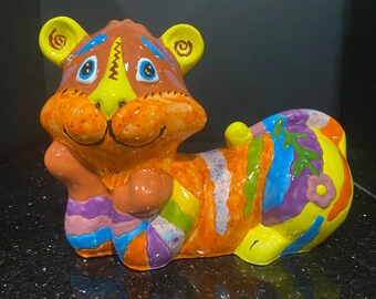 Ceramic Multi-Color Tiger Bank